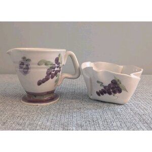 Hilborn Pottery Creamer and Folded Sugar Bowl, Grape Themed, VGC